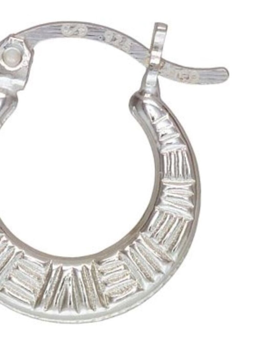 Sterling Silver 14mm Geo Hex Pattern Eurowire Hoop Earrings - Anti-Tarnish